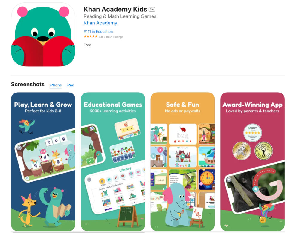 Khan Academy Kids – Học miễn phí nhiều môn học bằng tiếng Anh