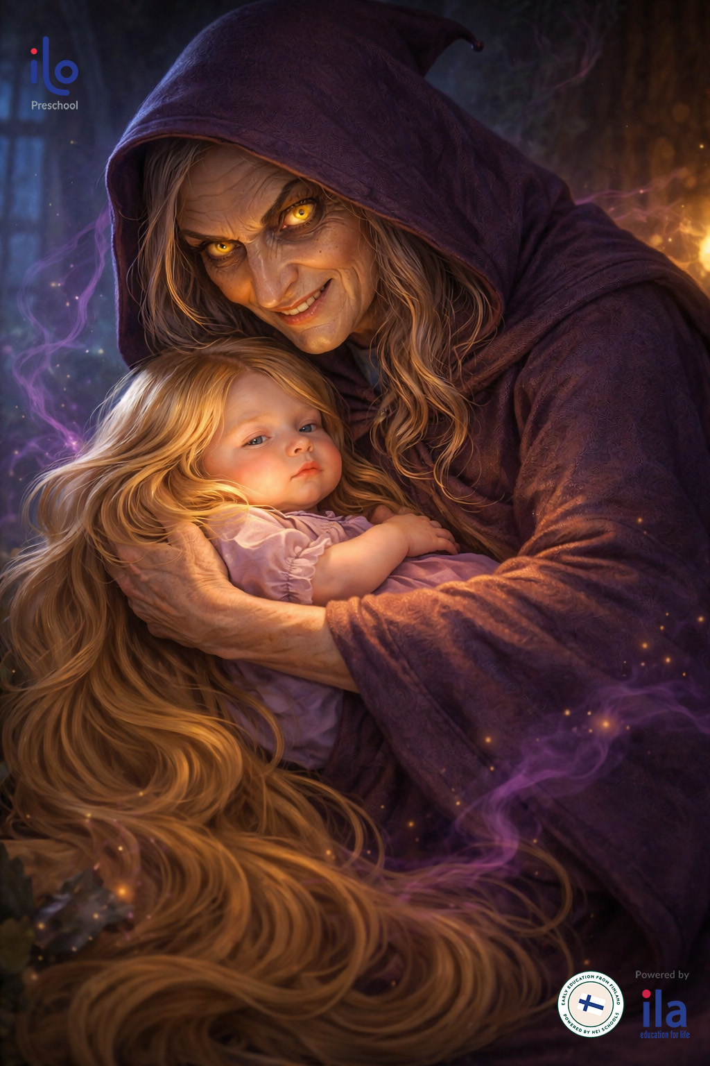 mụ phù thuỷ đem theo cô bé 