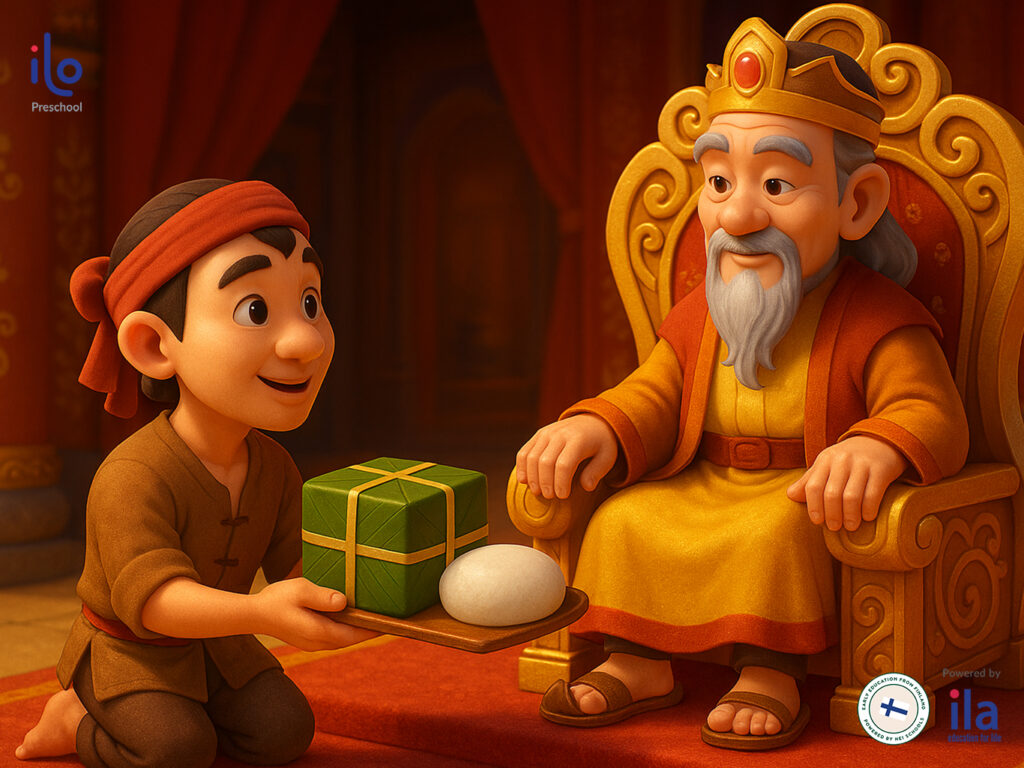 Sự tích bánh chưng bánh giầy (song ngữ): Vì sao bánh chưng vuông, bánh giầy tròn?