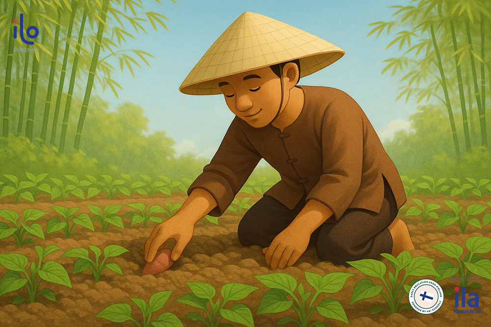 Người nông dân trồng khoai.