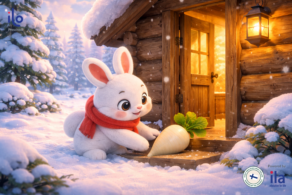 Thỏ đem 1 củ cải sang nhà Dê con.