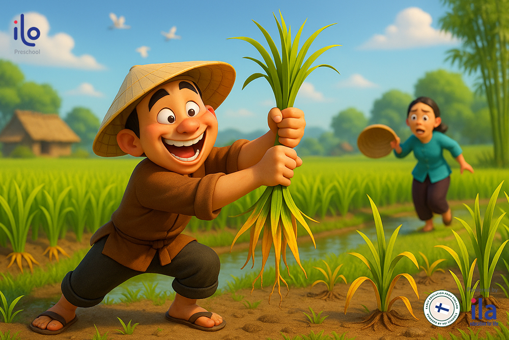 Truyện cười cho bé tiểu học Kéo cây lúa lên